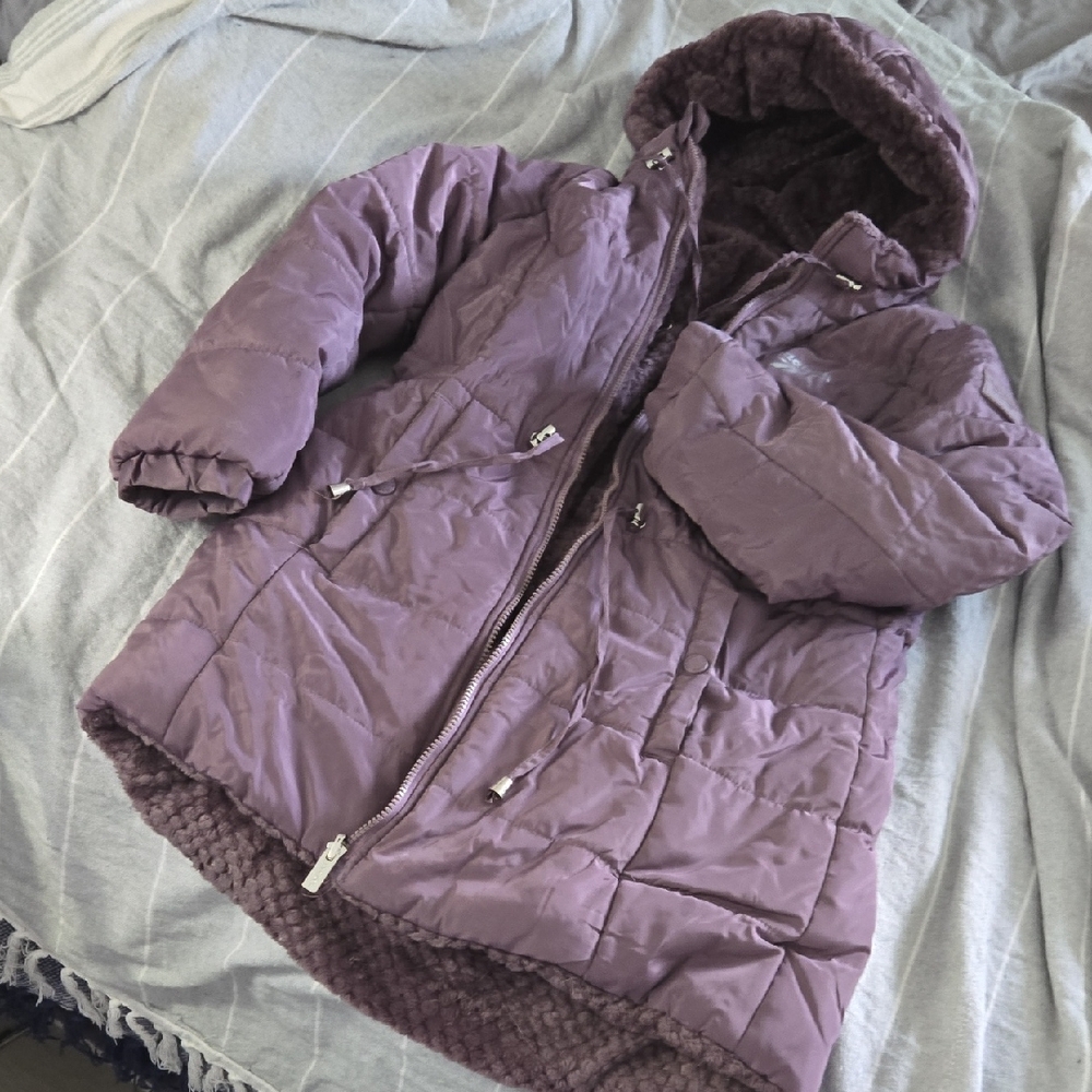 Reebok Purple Hooded Puffer Coat for Women